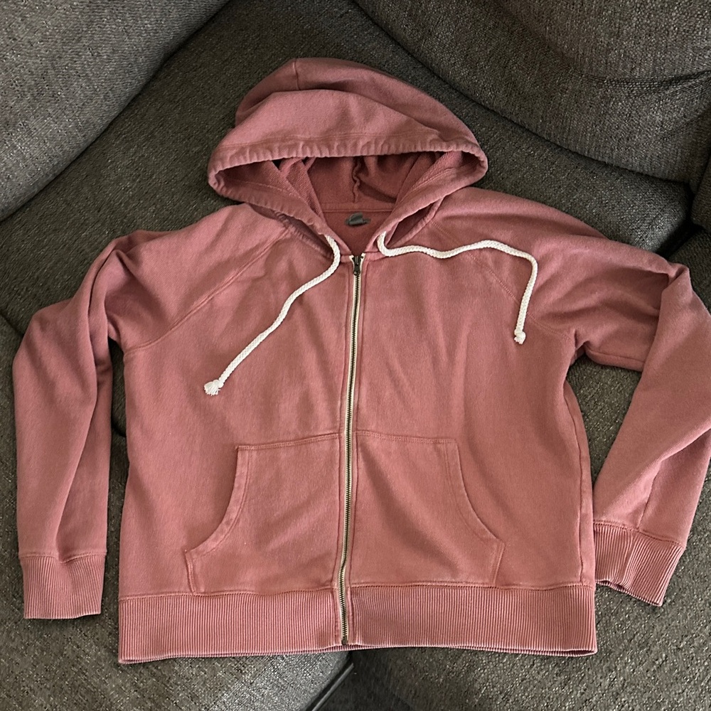 Aerie Soft Pink Knit Fabric Full Zip Hooded Sweatshirt Large - Picture 4 of 8